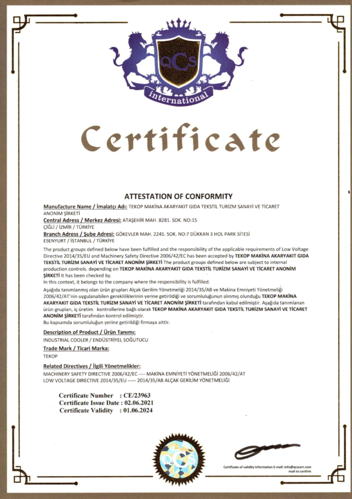 TEKOP Certificate Attestation of Conformity